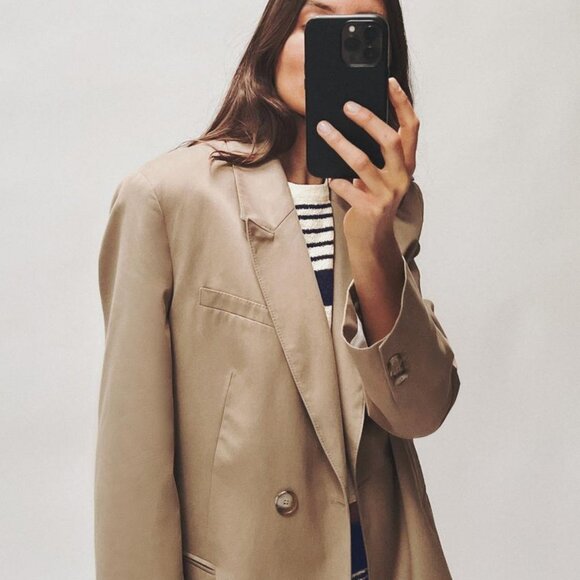 ZARA Topstitched Oversized Blazer In Taupe Brown NWT SZ M - Picture 4 of 10